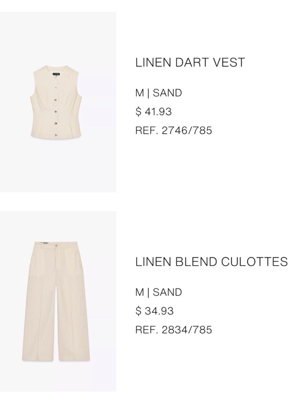 Zara Sand Wide-Leg Linen Blend Pants